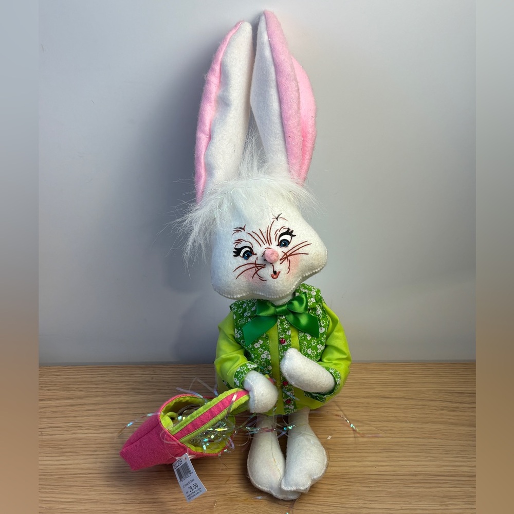 Annalee Doll 12" Spring Boy Bunny 202209 Green Floral‎ Vest Easter Basket